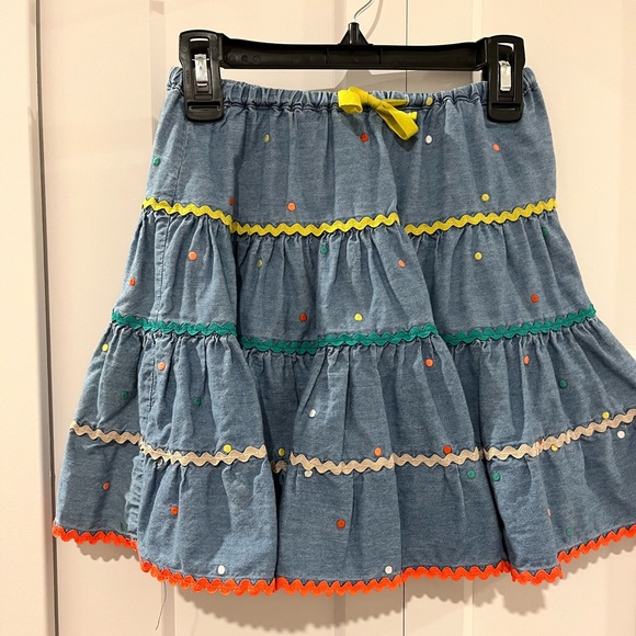 MINI BODEN PRE-LOVED TIER LAYER DENIM SWING SKIRT WITH ELASTIC WAISTBAND TIE - Picture 1 of 17